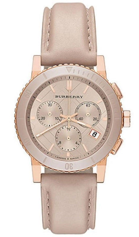 Burberry Chronograph Rose Gold Dial Beige Leather Strap Watch for Women - BU9704 Authentic Buy Shop Now
