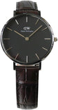 Daniel Wellington Classic Petite York Black Dial Brown Leather Strap Watch For Women - DW00100182 Authentic Buy Shop Now