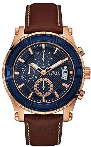 Guess Pinnacle Chronograph Quartz Blue Dial Brown Leather Strap Watch For Women - W0673G3 Authentic Buy Shop Now
