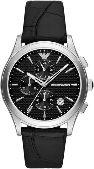 Emporio Armani Paolo Chronograph Black Dial Black Leather Strap Watch For Men - AR11530 Authentic Buy Shop Now