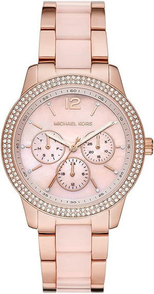 Michael Kors Tibby Chronograph Rose Gold Dial Two Tone Steel Strap Watch For Women - MK6828 Authentic Buy Shop Now