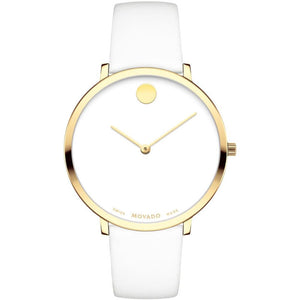 Movado 70th Anniversary Limited Edition White Dial White Leather Strap Watch For Women - 0607138 Authentic Buy Shop Now