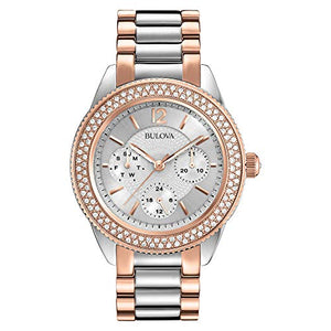 Bulova Crystal Collection Silver Dial Two Tone Steel Strap Watch for Women - 98N100 Authentic Buy Shop Now