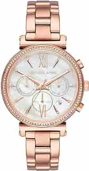 Michael Kors Sofie Chronograph Mother of Pearl White Dial Rose Gold Steel Strap Watch For Women - MK6576 Authentic Buy Shop Now