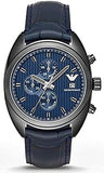 Emporio Armani Sportivo Chronograph Blue Dial Blue Leather Strap Watch For Men - AR6126 Authentic Buy Shop Now