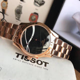 Tissot T Wave Black Dial Rose Gold Steel Strap Watch For Women - T112.210.33.051.00 Authentic Buy Shop Now