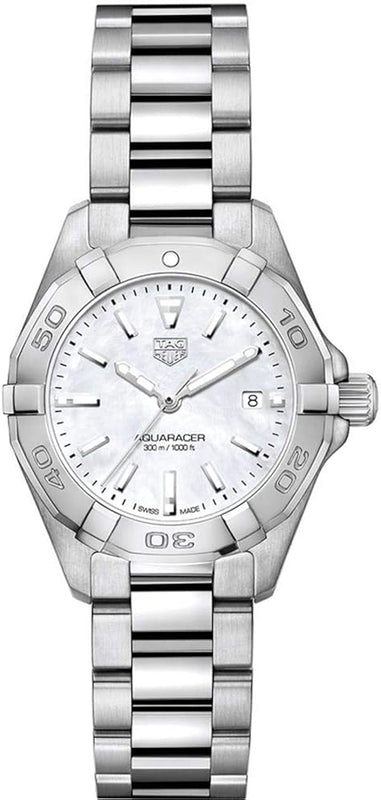 Tag Heuer Aquaracer Quartz Mother of Pearl White Dial Silver Steel Strap Watch for Women - WBD1411.BA0741 Authentic Buy Shop Now