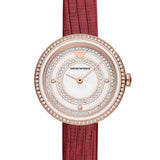 Emporio Armani Two-Hand Analog White Dial Red Leather Strap Watch For Women - AR11532 Authentic Buy Shop Now