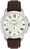 Fossil Grant Chronograph White Dial Brown Leather Strap Watch for Men - FS4735 Authentic Buy Shop Now