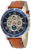 Fossil Grant Sport Automatic Skeleton Blue Dial Brown Leather Strap Watch for Men - ME3140 Authentic Buy Shop Now