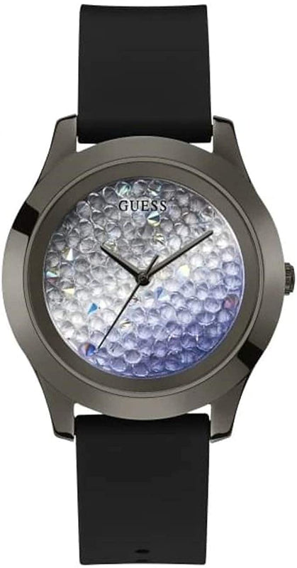 Guess Crush Crystals Silver Dial Black Rubber Strap Watch for Women - W1223L4 Authentic Buy Shop Now