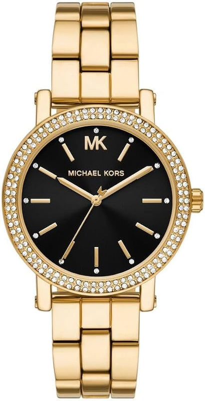Michael Kors Corey Three Hand Black Dial Gold Steel Strap Watch for Women - MK7345 Authentic Buy Shop Now