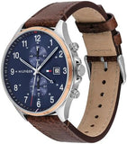 Tommy Hilfiger West Chronograph Blue Dial Brown Leather Strap Watch For Men - 1791712 Authentic Buy Shop Now
