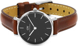 Daniel Wellington Classic Petite St Mawes Black Dial Brown Leather Strap Watch For Women - DW00100237 Authentic Buy Shop Now