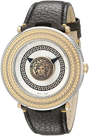 Versace V Metal Icon Quartz Silver Dial Brown Leather Strap Watch For Men - VQL010015 Authentic Buy Shop Now