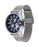Tommy Hilfiger Spencer Skeleton Black Dial Silver Mesh Bracelet Watch for Men - 1791643 Authentic Buy Shop Now