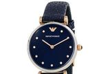 Emporio Armani Gianni T Bar Analog Blue Dial Black Leather Strap Watch For Women - AR1989 Authentic Buy Shop Now