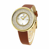 Swarovski Crystalline Pure White Dial Brown Leather Strap Watch for Women - 5275040 Authentic Buy Shop Now