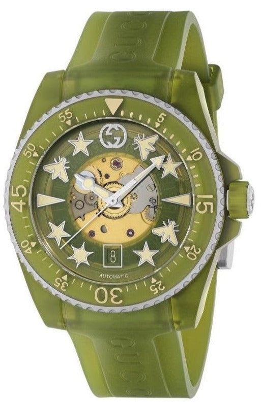 Gucci Dive Automatic Green Dial Green Rubber Strap Unisex Watch - YA136345 Authentic Buy Shop Now