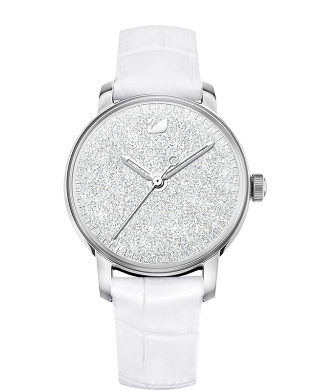 Swarovski Crystalline Hours Silver Dial White Leather Strap Watch for Women - 5295383 Authentic Buy Shop Now