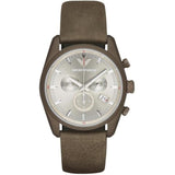 Emporio Armani Sportivo Chronograph Silver Dial Brown Leather Strap Watch For Men - AR6076 Authentic Buy Shop Now
