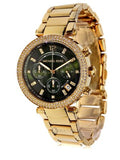 Michael Kors Parker Chronograph Green Dial Gold Steel Strap Watch for Women - MK6263 Authentic Buy Shop Now