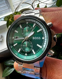 Hugo Boss Globetrotter Green Dial Silver Steel Strap Watch for Men - 1513930 Authentic Buy Shop Now