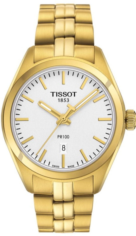 Tissot T Classic PR 100 Lady White Dial Gold Steel Strap Watch for Women - T101.210.33.031.00 Authentic Buy Shop Now