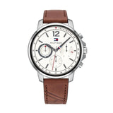 Tommy Hilfiger Landon Chronograph White Dial Brown Leather Strap Watch for Men - 1791531 Authentic Buy Shop Now