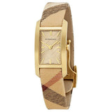 Burberry Pioneer Gold Dial Haymarket Beige Leather Strap Watch for Women - BU9509 Authentic Buy Shop Now