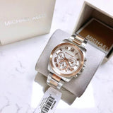 Michael Kors Brecken Chronograph White Dial Two Tone Steel Strap Watch For Women - MK6368 Authentic Buy Shop Now