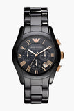 Emporio Armani Valente Ceramica Chronograph Black Dial Black Steel Strap Watch For Men - AR1410 Authentic Buy Shop Now