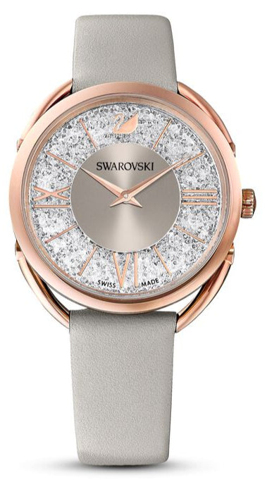 Swarovski Crystalline Glam Silver Dial Grey Leather Strap Watch for Women - 5452455 Authentic Buy Shop Now