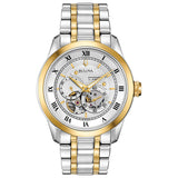 Bulova BVA Skeleton Silver Dial Two Tone Steel Strap Watch for Men - 98A230 Authentic Buy Shop Now