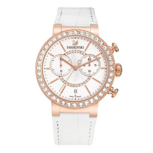 Swarovski Citra Sphere Chrono White Dial White Leather Strap Watch for Women - 5080602 Authentic Buy Shop Now