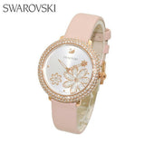 Swarovski Crystal Frost White Dial Pink Leather Strap Watch for Women - 5519223 Authentic Buy Shop Now