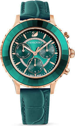 Swarovski Octea Lux Chrono Emerald Green Dial Green Leather Strap Watch for Women - 5452498 Authentic Buy Shop Now