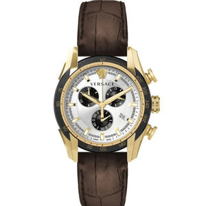 Versace V-Ray Chronograph Quartz White Dial Brown Leather Strap Watch For Men - VE2I00221 Authentic Buy Shop Now