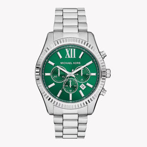 Michael Kors Lexington Chronograph Green Dial Silver Steel Strap Watch for Women - MK9152 Authentic Buy Shop Now