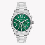 Michael Kors Lexington Chronograph Green Dial Silver Steel Strap Watch for Women - MK9152 Authentic Buy Shop Now