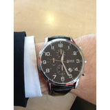 Hugo Boss Aeroliner Chronograph Quartz Black Dial Black Leather Strap Watch For Men - HB1512448 Authentic Buy Shop Now