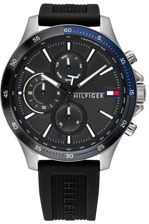 Tommy Hilfiger Bank Quartz Black Dial Black Rubber Strap Watch for Men - 1791724 Authentic Buy Shop Now