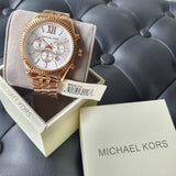 Michael Kors Lexington Chronograph White Dial Rose Gold Steel Strap Watch For Women - MK8313 Authentic Buy Shop Now
