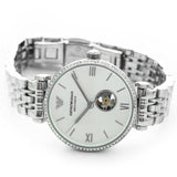 Emporio Armani Gianni T-Bar Automatic Silver Dial Silver Steel Strap Watch For Women - AR60022 Authentic Buy Shop Now