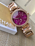 Michael Kors Mini Parker Multi-Function Plum Mother of Pearl Dial Rose Gold Steel Strap Watch For Women - MK6403 Authentic Buy Shop Now