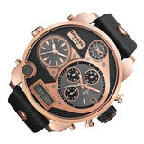 Diesel Big Daddy Gold & Black Dial Black Leather Strap Watch For Men - DZ7261 Authentic Buy Shop Now