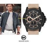Michael Kors Ryker Chronograph Black Dial Beige Leather Strap Watch For Men - MK8520 Authentic Buy Shop Now