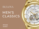Bulova BVA Skeleton Silver Dial Gold Steel Strap Watch for Men - 97A108 Authentic Buy Shop Now