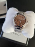 Gucci Vintage Diamonds Brown Dial Silver Steel Strap Watch For Men - YA142409 Authentic Buy Shop Now