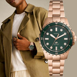 Fossil Blue Dive Three Hand Green Dial Rose Gold Steel Strap Watch For Women - ES5371 Authentic Buy Shop Now